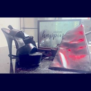 Black character heels strap up boots size 14